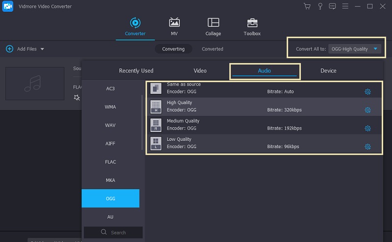 Vidmore Select Audio Profile