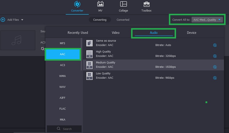 Vidmore Vælg Output Preset