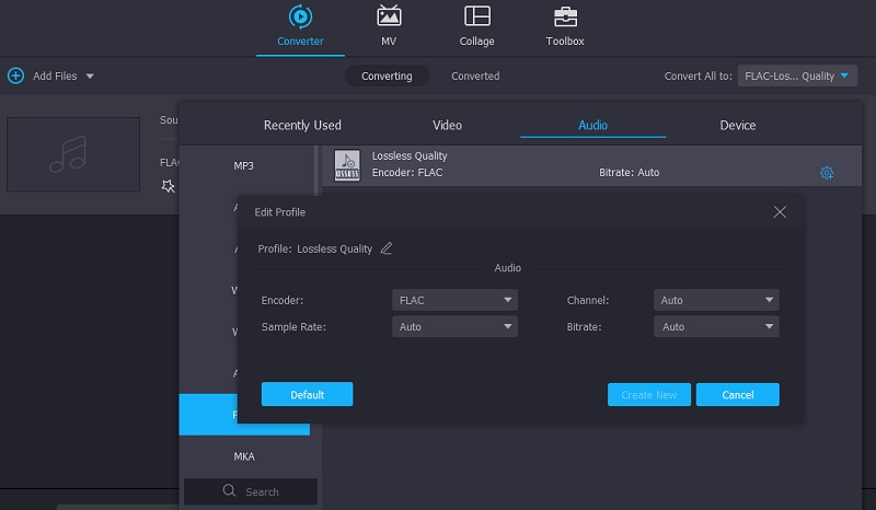 Vidmore VC แก้ไขพารามิเตอร์ FLAC