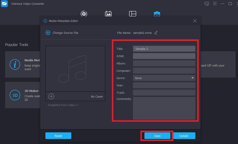 Vidmore VC Edit Metadata