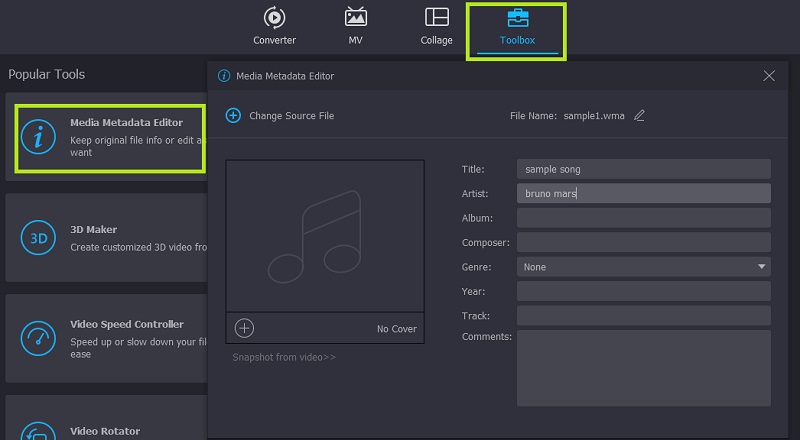 Vidmore VC Rediger WMA-metadata