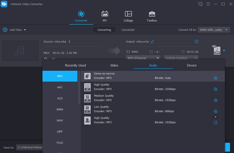 Vidmore VC Main Conversion Interface