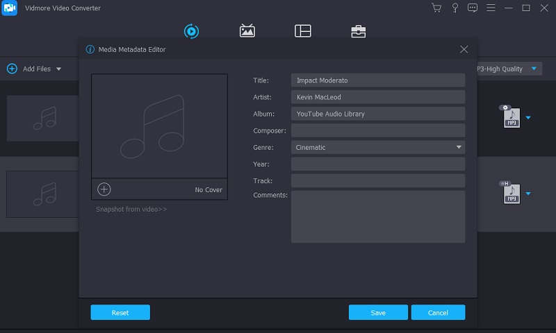 Vidmore VC Upravit metadata