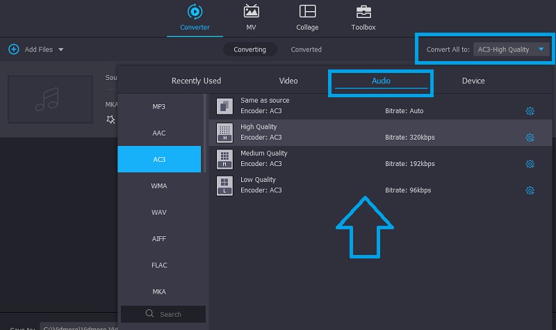 Vidmore VC Seleziona il formato predefinito