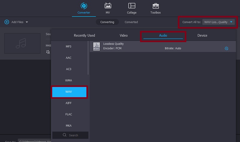 Vidmore VC Selecionar formato