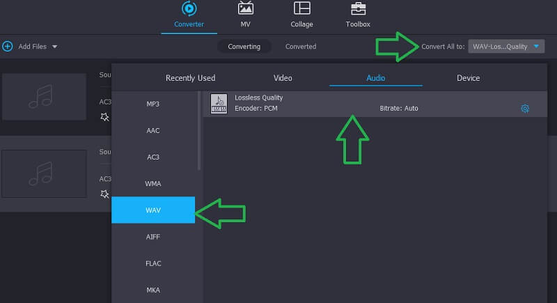 Vidmore VC Pilih Format WAV