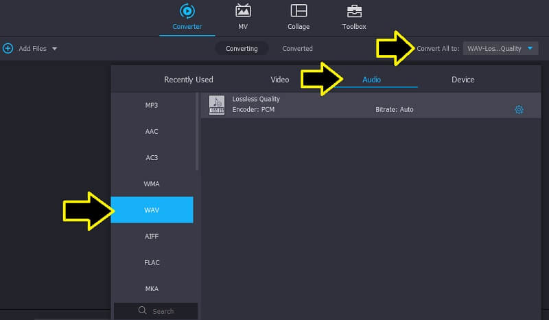 Vidmore VC Tetapkan Format Output Wav