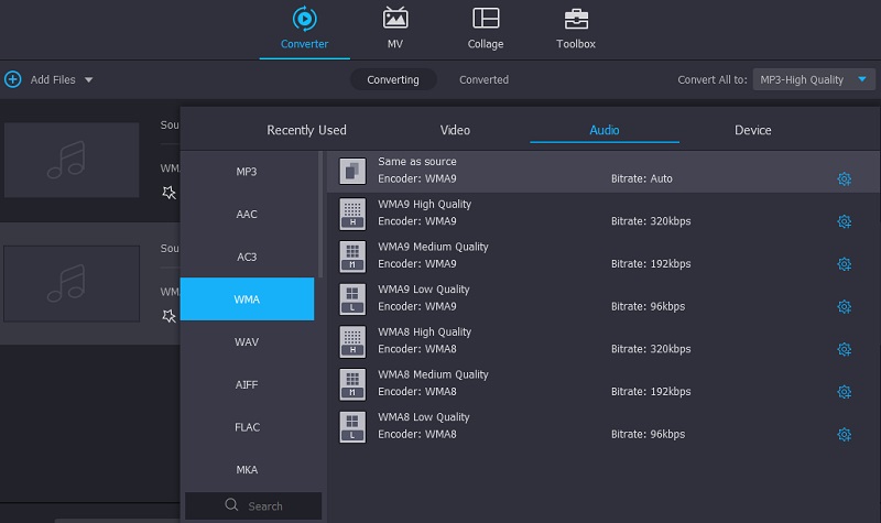 Format audio acceptat Vidmore VC