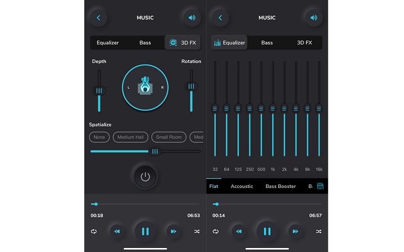 Интерфейс FX для эквалайзера Volume Booster