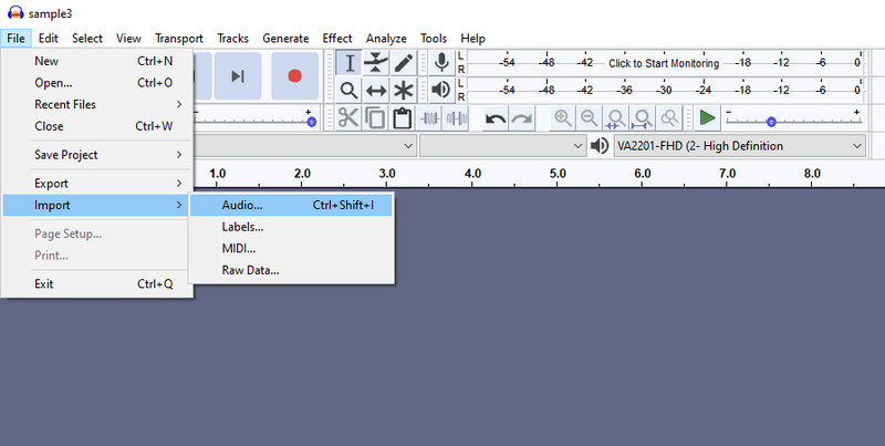 Audacity Import souboru MP2