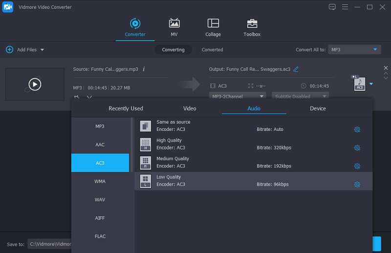 AC3 बिटरेट Vidmore चुनें