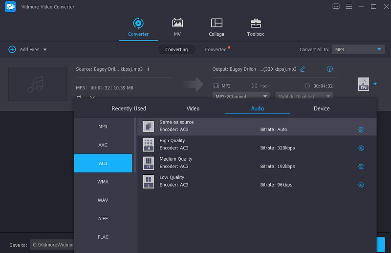 Pilih Format AC3 Vidmore