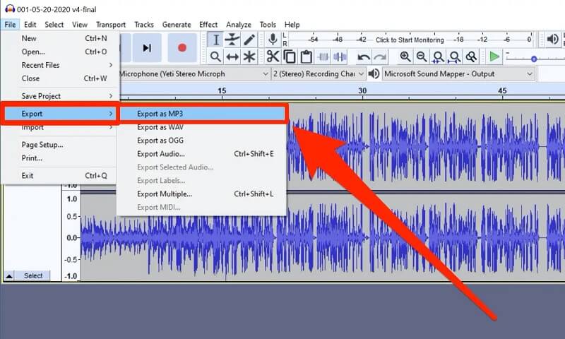 Tukar MP3 Audacity