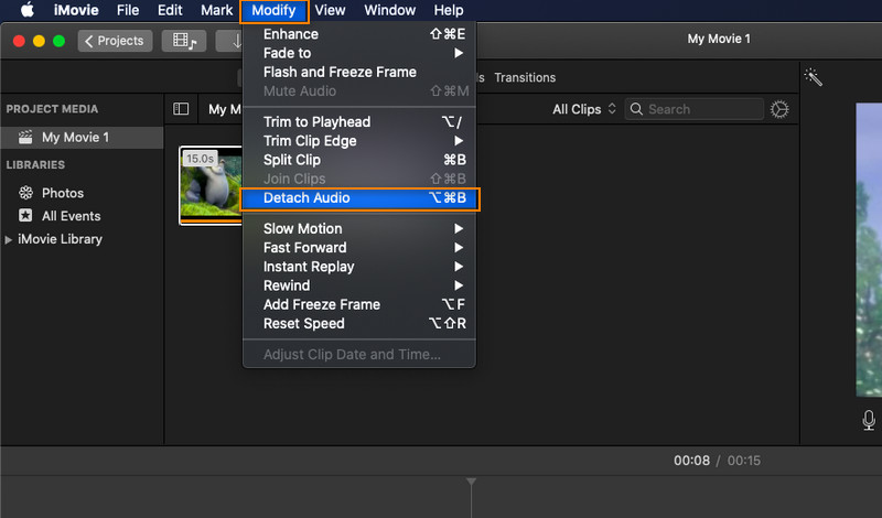 iMovie Detach Audio