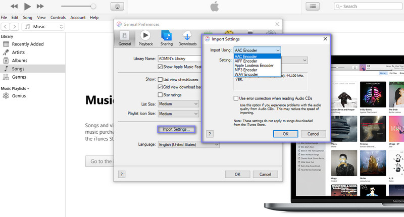 Pengaturan iTunes Encoder