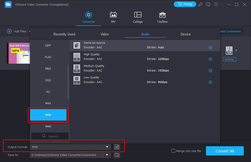 Pilih M4B Sebagai Output