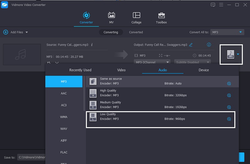 Odaberite Bitrate Vidmore