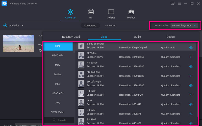 Format audio wideo Vidmore