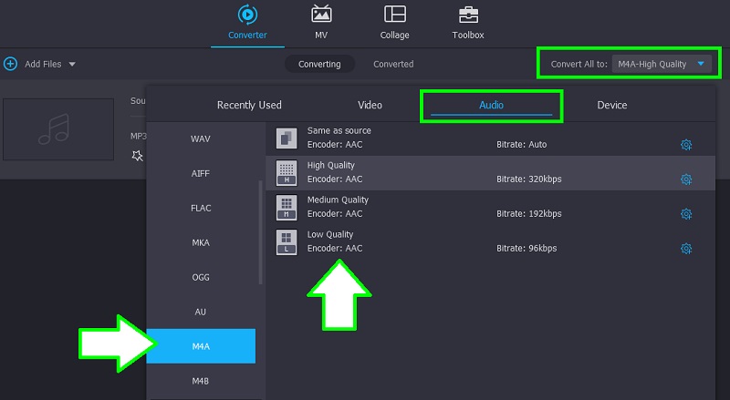 Vidmore Selecione o formato de áudio