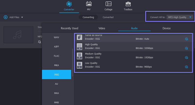 Vidmore Pilih Format Audio