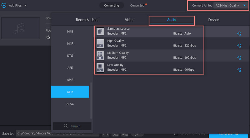 Vidmore Odaberite Audio Setting