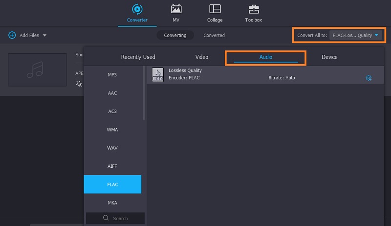 Vidmore Odaberite Audio Format