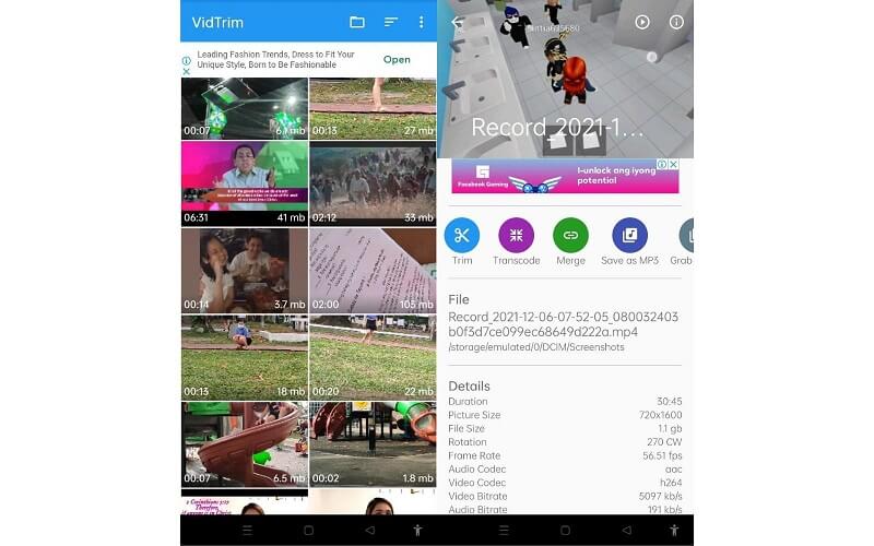 VidTrim Mobile Interface