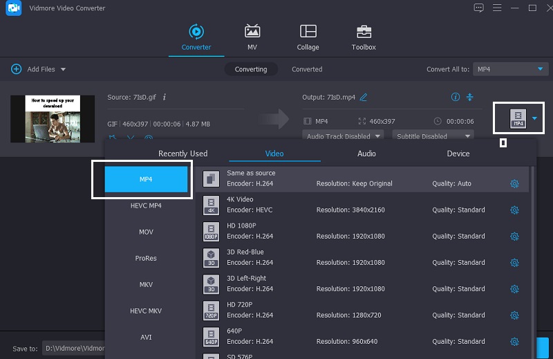 MP4 प्रारूप चुनें Vidmore