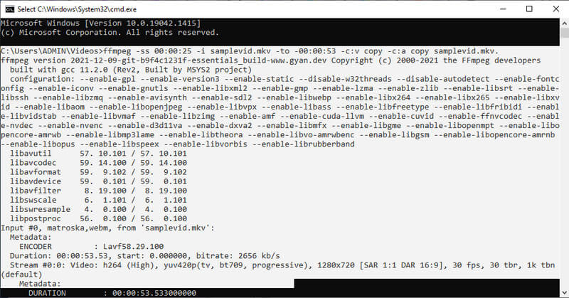 FFMPEG ทริม MKV