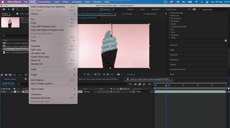 Kuinka leikata video After Effects