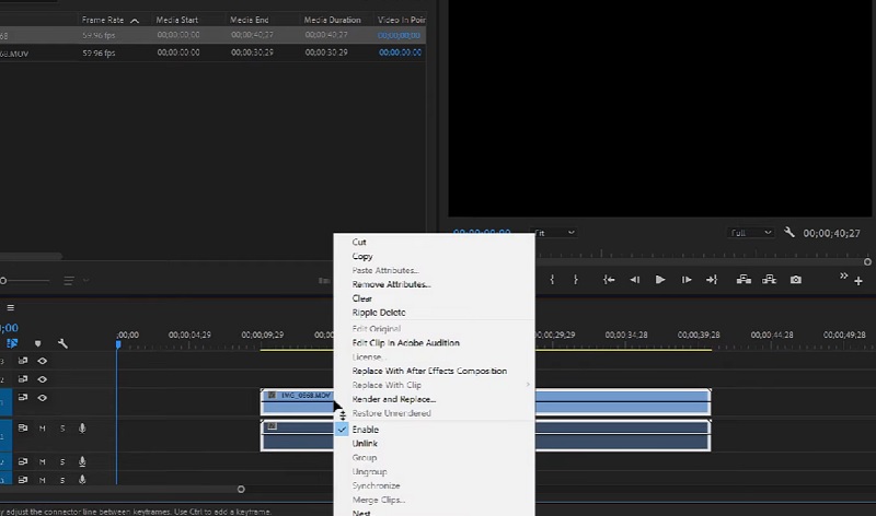 Premiere Pro منفصل الصوت