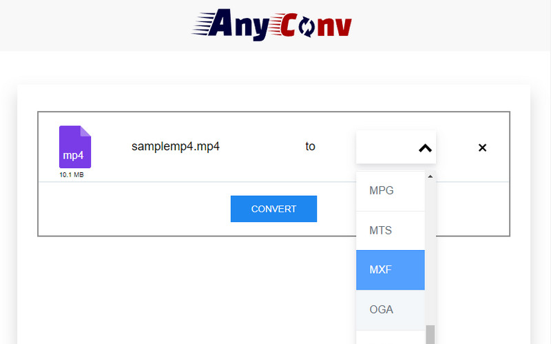 AnyConv המר ל-MXF