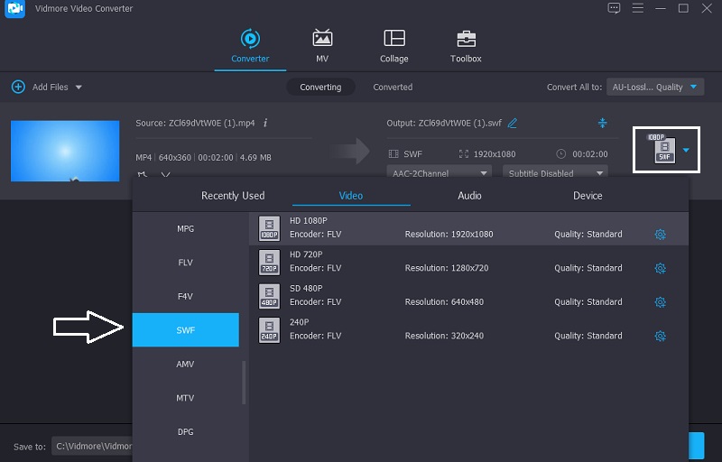 Pilih SWF Format Vidmore