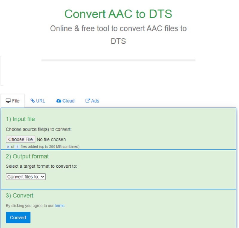 Pretvori AAC u DTS FreeFileConvert