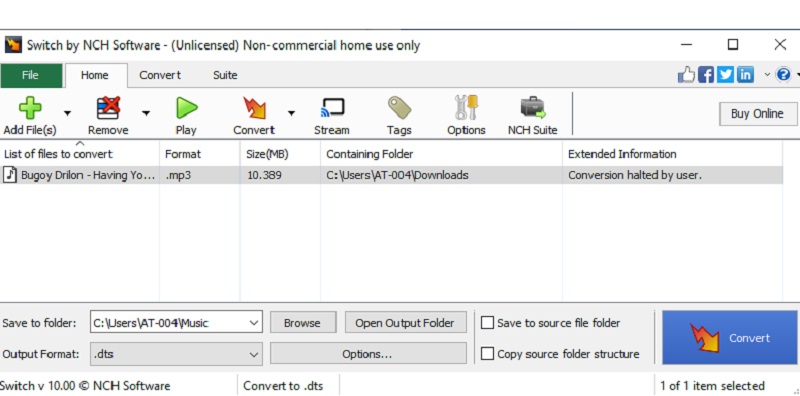 Pretvorite AAC u DTS SwitchConverter