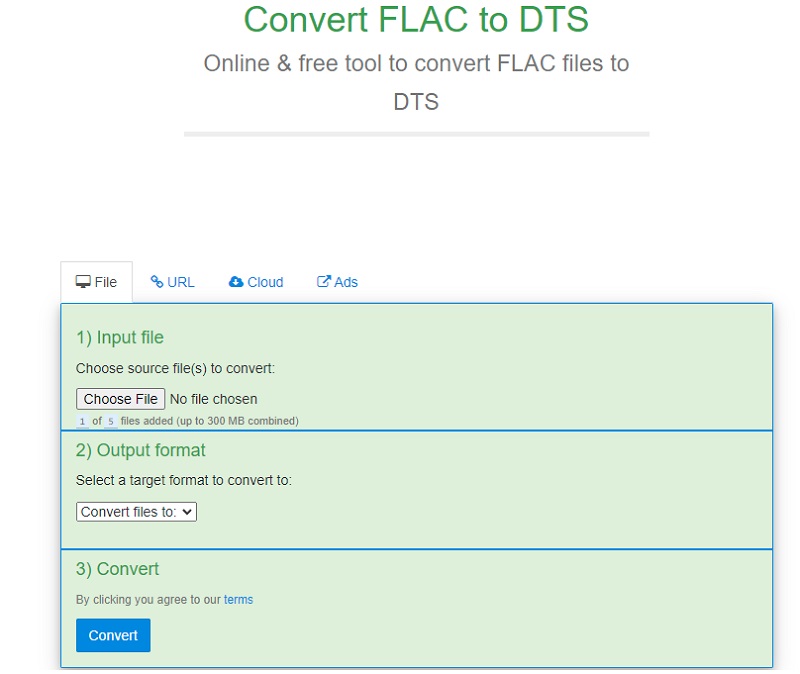 將 FLAC 轉換為 DTS FreeFileConvert