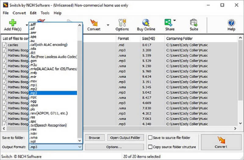 แปลง MP3 เป็นสวิตช์ DTS