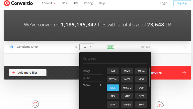 อินเทอร์เฟซการแปลง Convertio