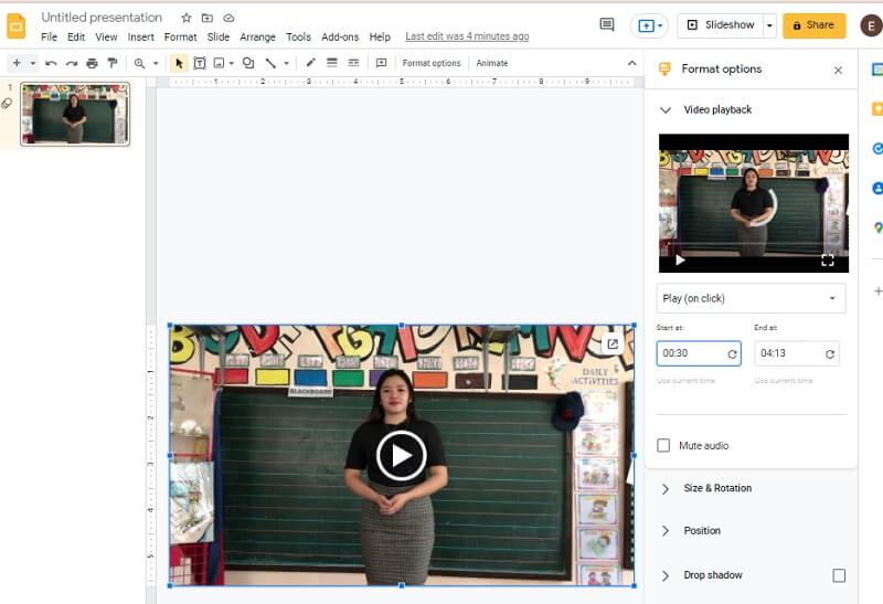 Вырезать видео Google Slide