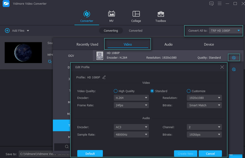 Vidmore Set Parametri