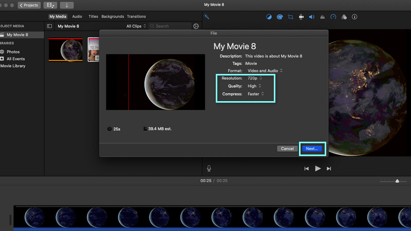 iMovie कंप्रेस वीडियो