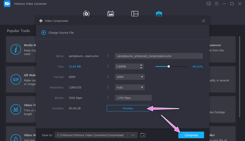 Salva video compresso