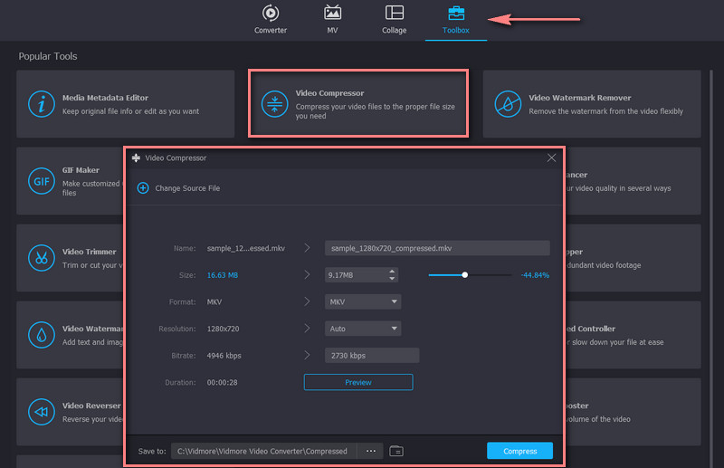 Caseta de instrumente pentru compresor video