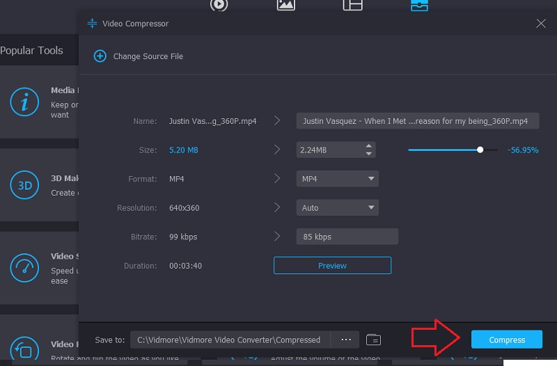 Comprimi le impostazioni video Vidmore