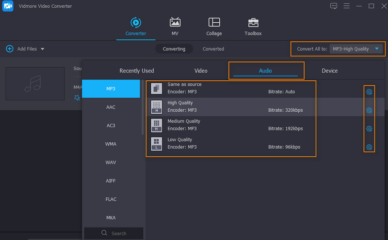 Indstil outputformat