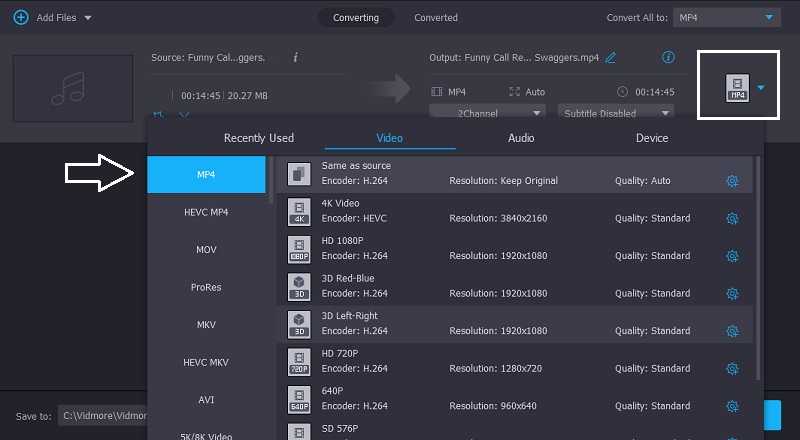 Pilih MP4 Vidmore