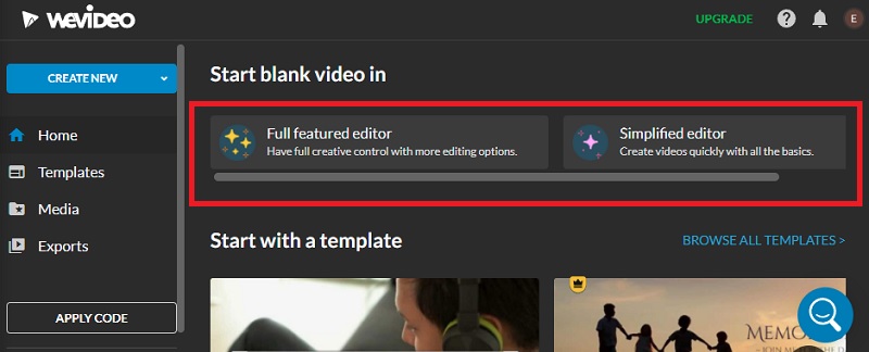 Escolha o Editor WeVideo