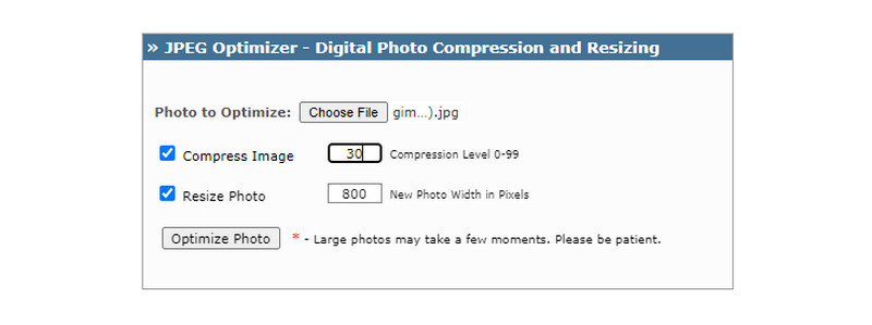 อินเทอร์เฟซ JPEG Optimizer