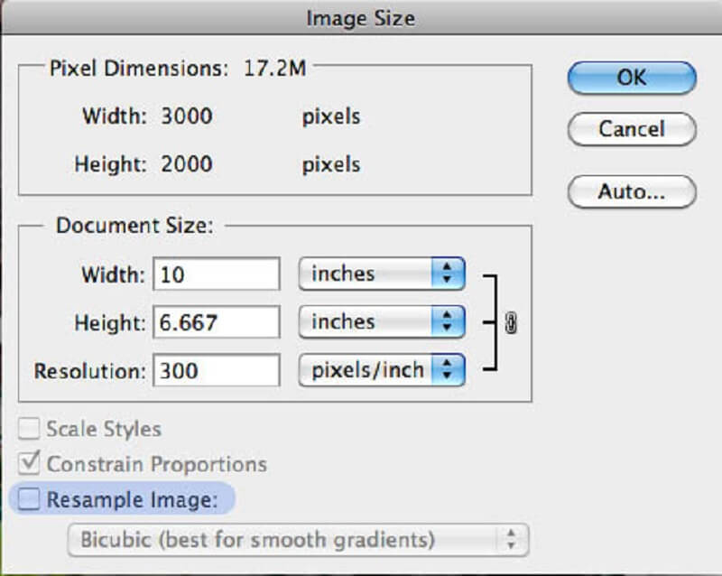 Uncheck Resample Photoshop