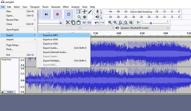 Interfaccia Audacity VM